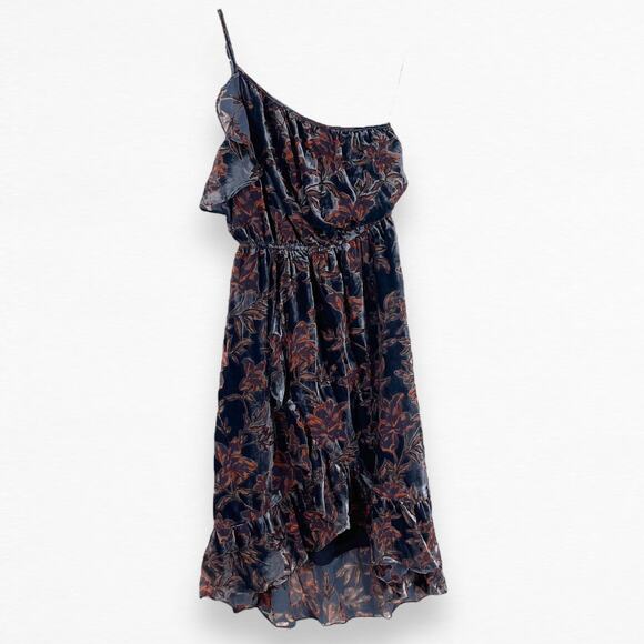 Adelyn Rae Angie Dress One Shoulder Velvet Floral Ruffle Small New With Tags - Picture 3 of 13